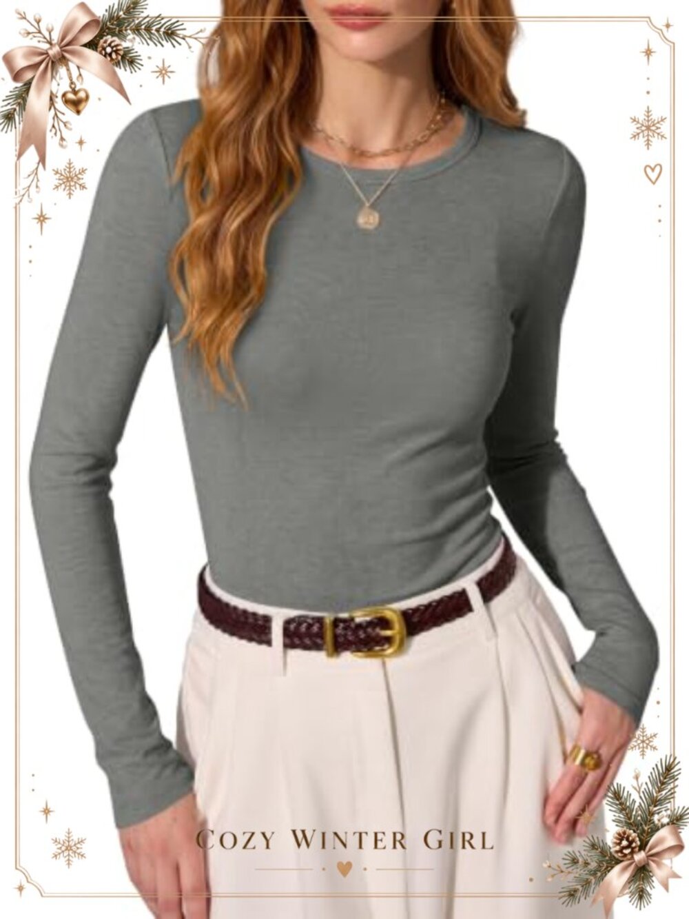 Wool Blend Slim Fit Knit Long Sleeve Crew Neck Thermal Top